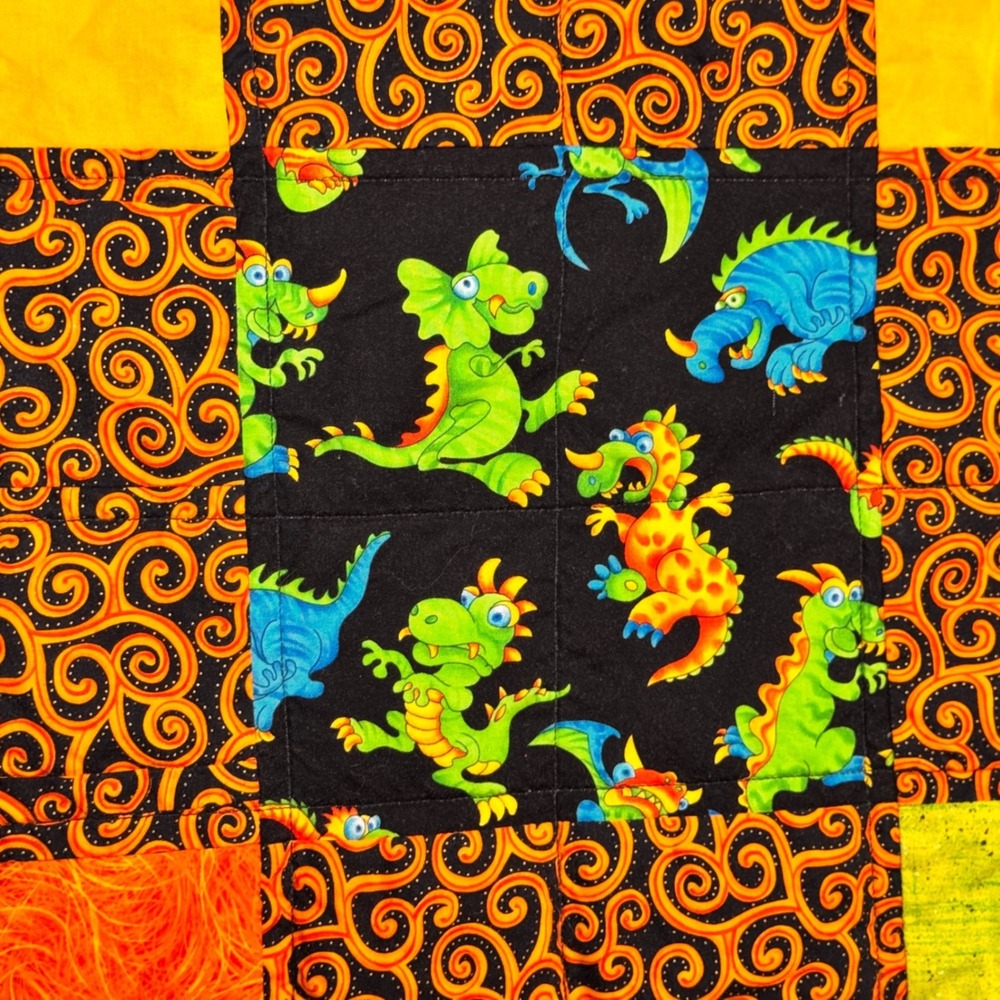 Handmade Dinosaur Patchwork‎ Quilt Kids Square Blanket Fleece Back Purple 34x34